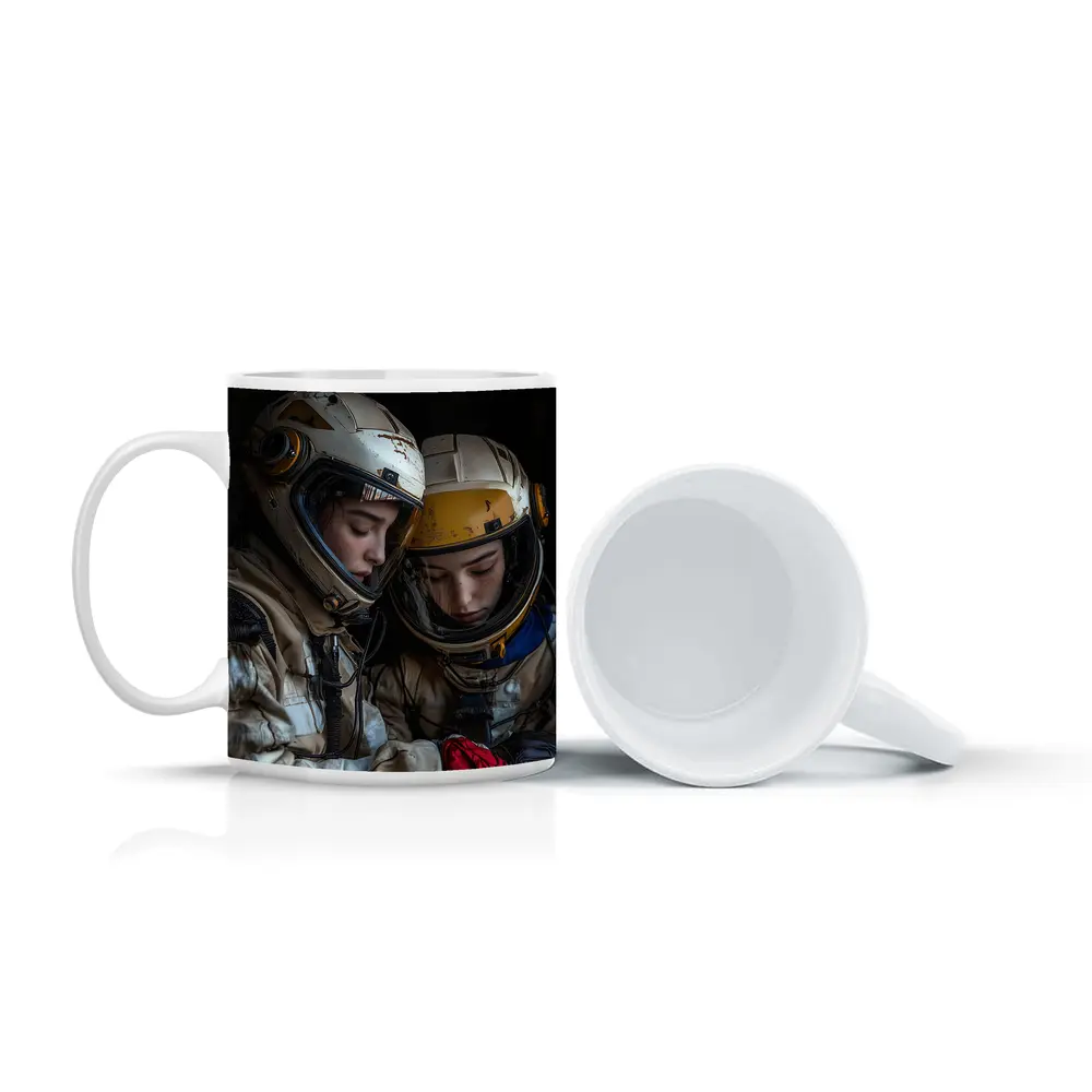 Two Astronauts In Worn Space Suits – Mugs