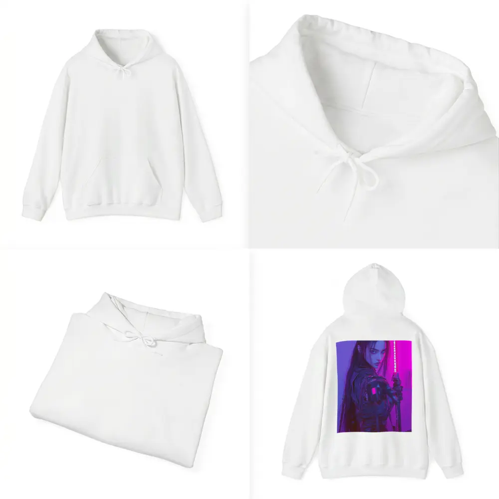 Cyberpunk Warrior Woman Neon Purple Light – Hoodies