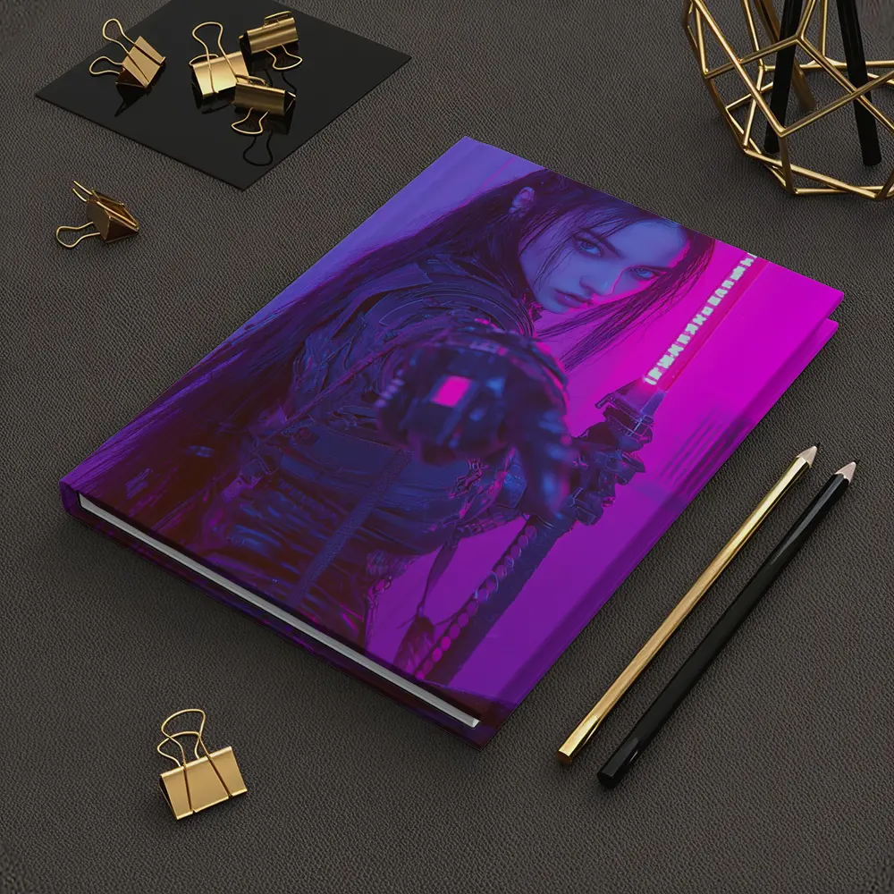 Cyberpunk Warrior Woman Neon Purple Light – Notebooks