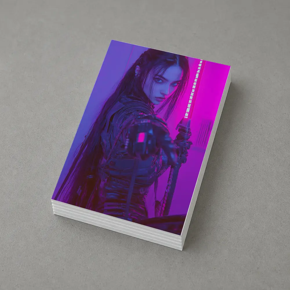 Cyberpunk Warrior Woman Neon Purple Light – Postcards