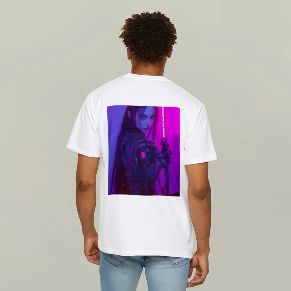 Cyberpunk Warrior Woman Neon Purple Light – T-Shirts