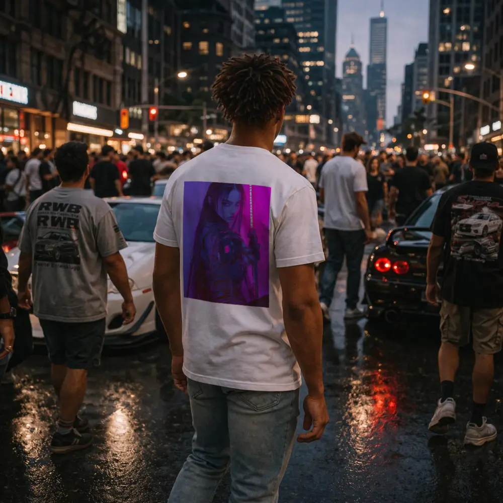 Cyberpunk Warrior Woman Neon Purple Light – T-Shirts
