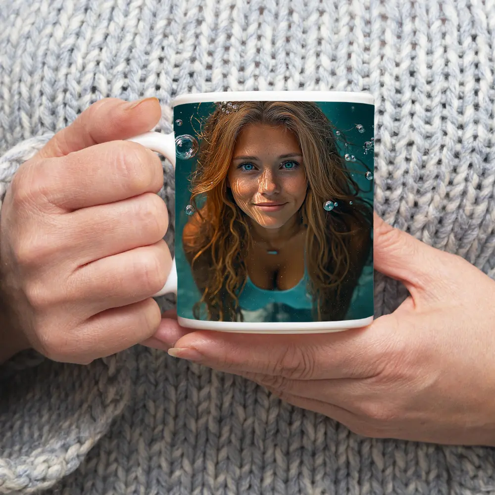 Young Woman Swimming Underwater Blue Pool – Mugs