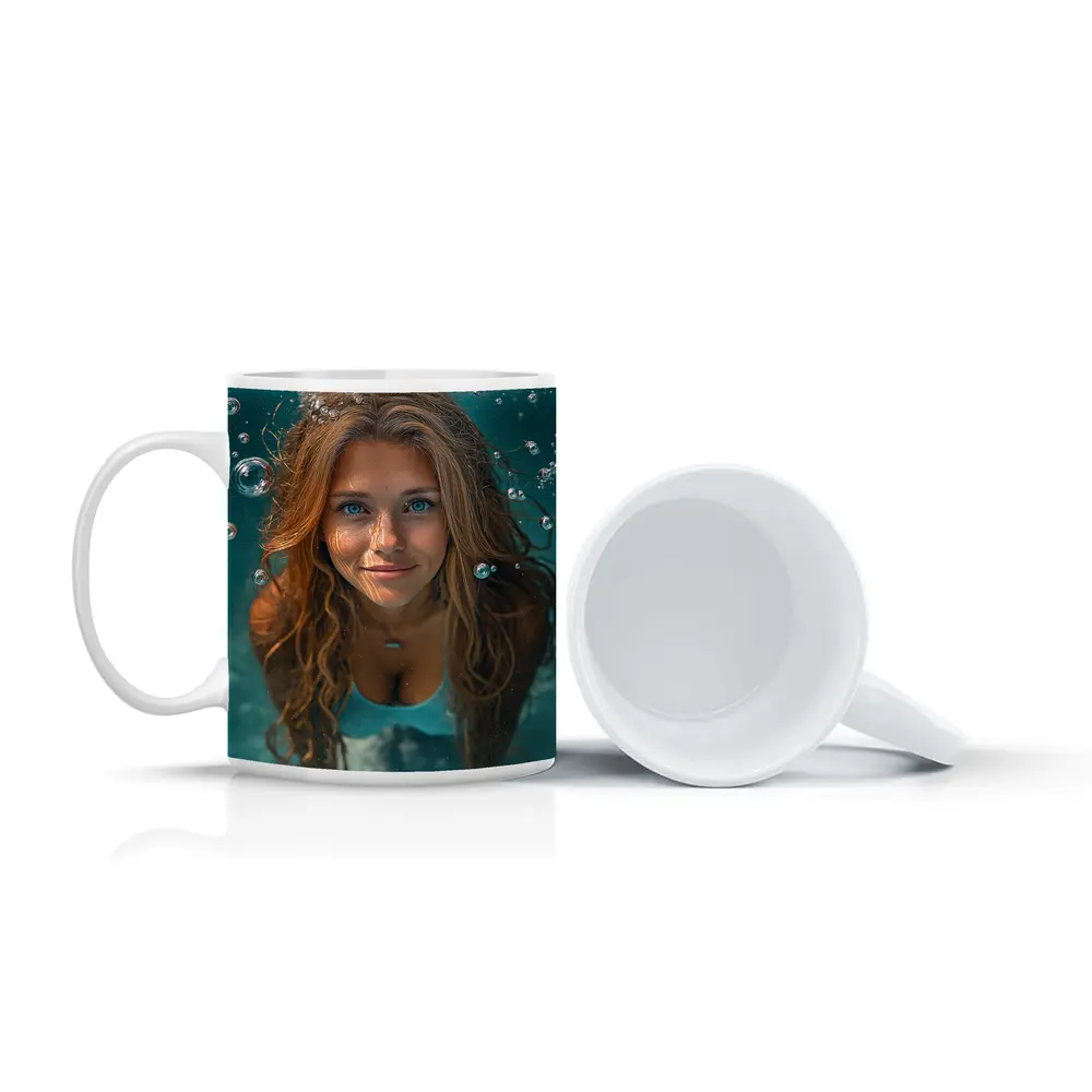 Young Woman Swimming Underwater Blue Pool – Mugs