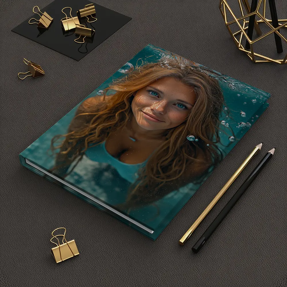 Young Woman Swimming Underwater Blue Pool – Notebooks