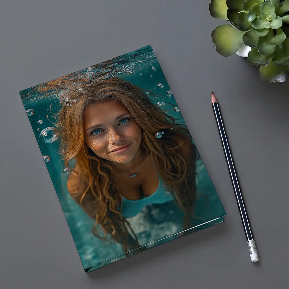 Young Woman Swimming Underwater Blue Pool – Notebooks