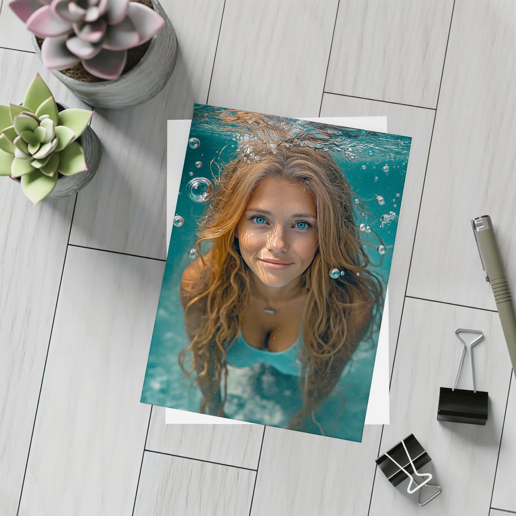 Young Woman Swimming Underwater Blue Pool – Postcards