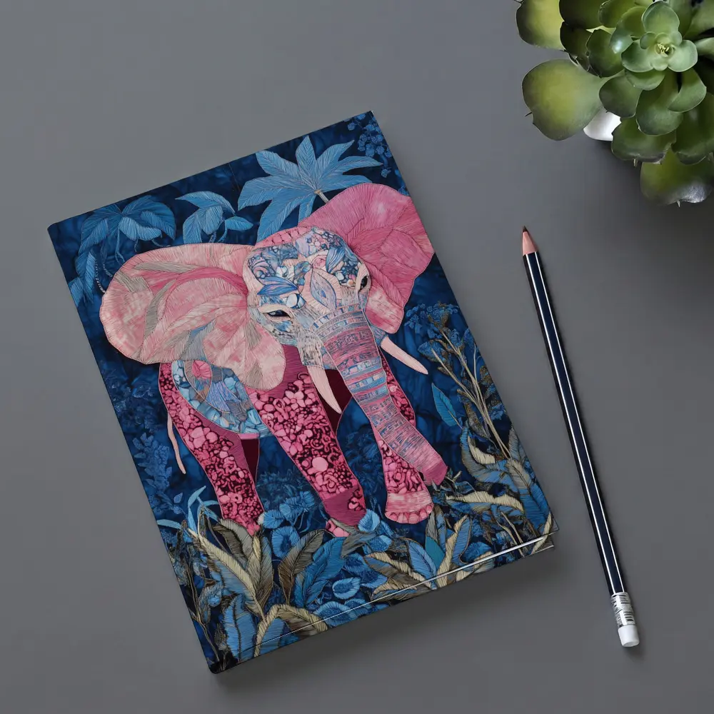 Pink Elephant Patchwork Art Blue Tropical Jungle – Notebooks