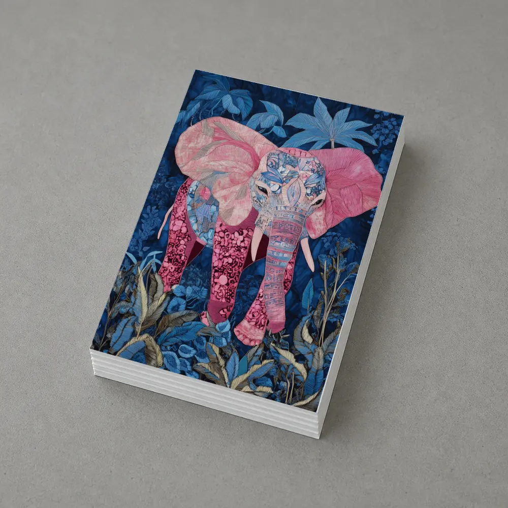 Pink Elephant Patchwork Art Blue Tropical Jungle – Postcards