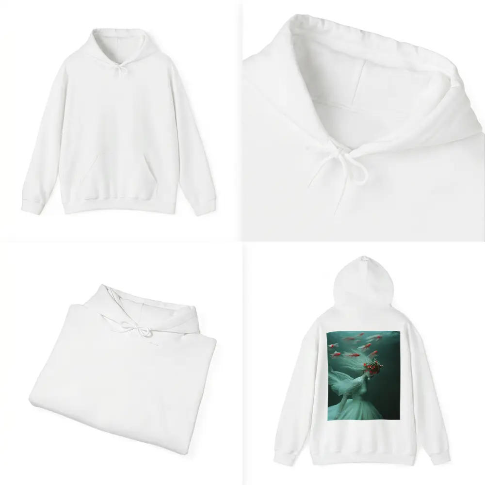 Woman Underwater White Dress Red Fish – Hoodies