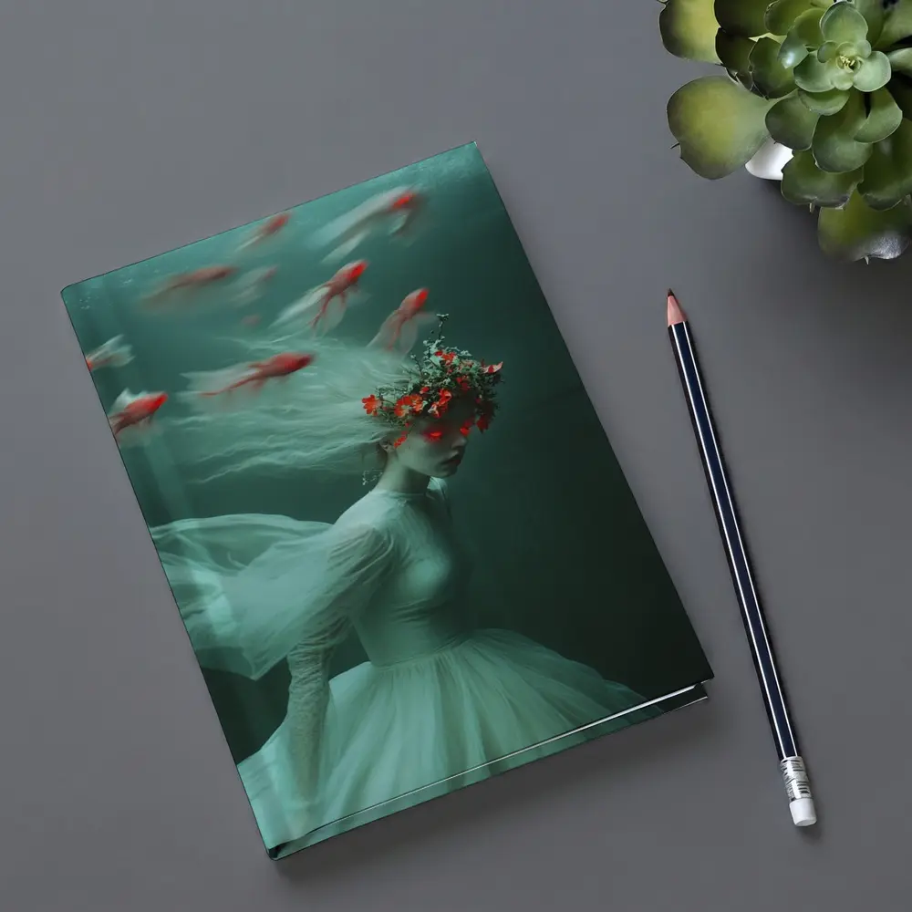 Woman Underwater White Dress Red Fish – Notebooks