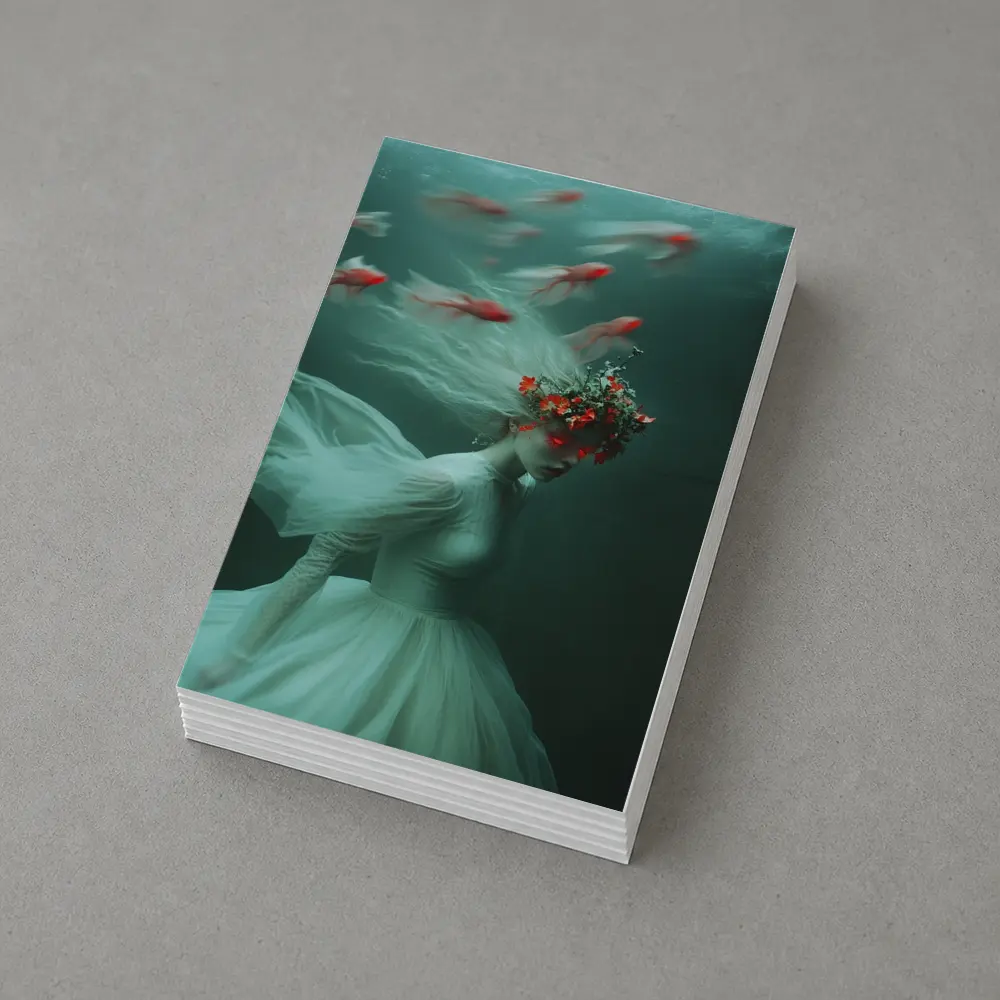 Woman Underwater White Dress Red Fish – Postcards