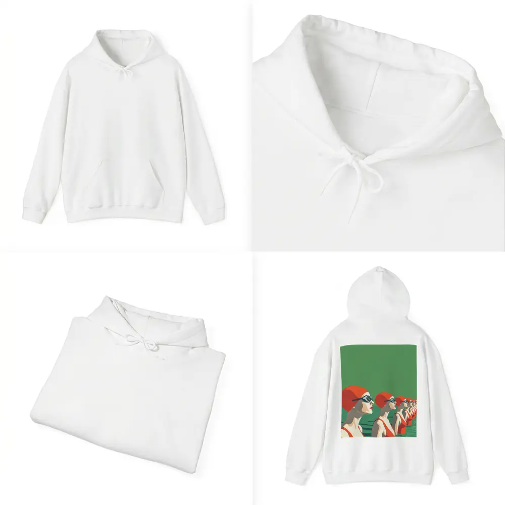 Retro Swimmers Red Caps Green Water – Hoodies