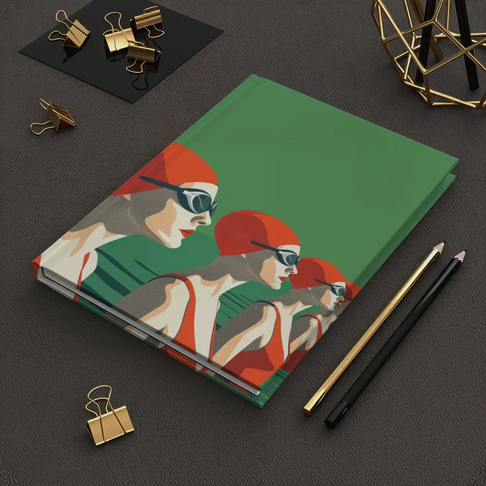 Retro Swimmers Red Caps Green Water – Notebooks