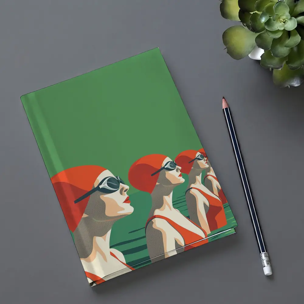 Retro Swimmers Red Caps Green Water – Notebooks