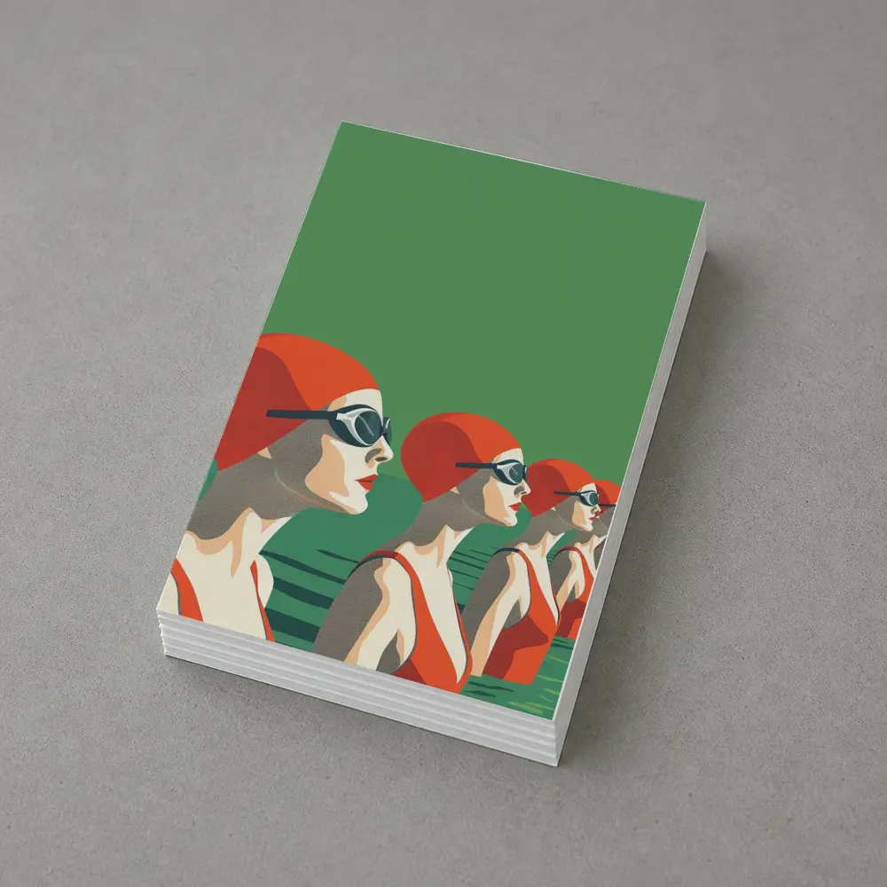 Retro Swimmers Red Caps Green Water – Postcards