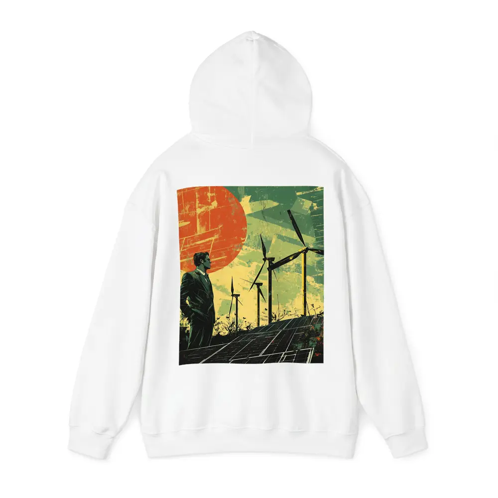 Man Surveying Wind Turbines Solar Panels Retro – Hoodies