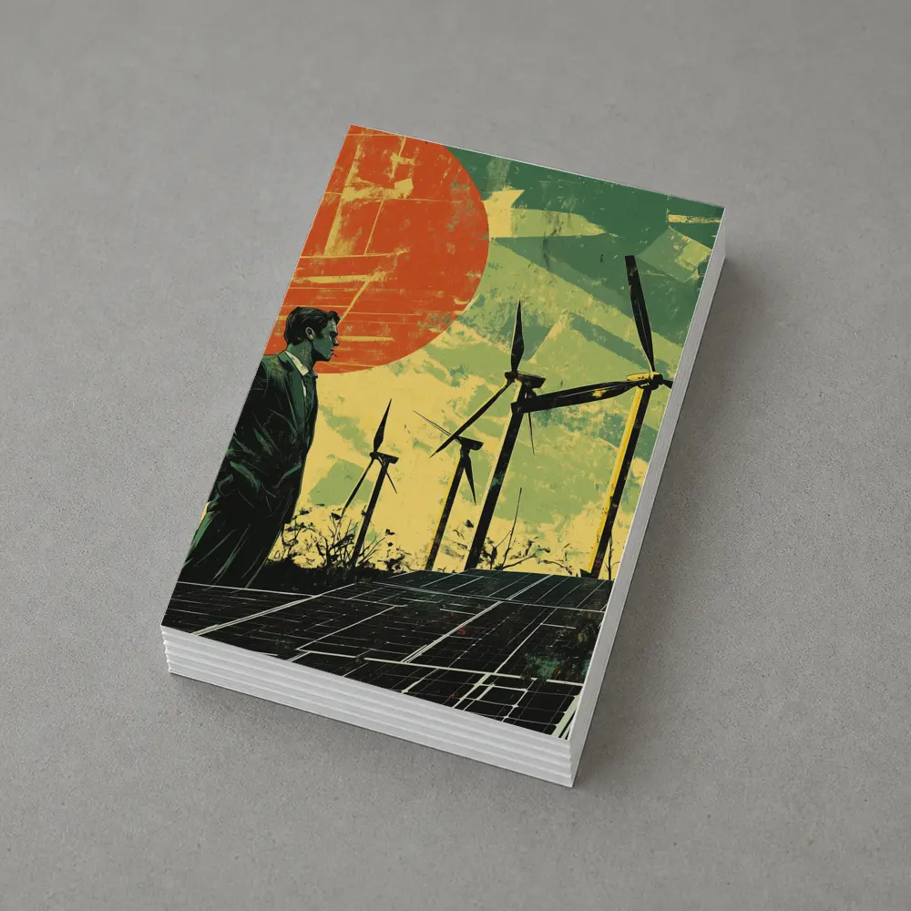 Man Surveying Wind Turbines Solar Panels Retro – Postcards