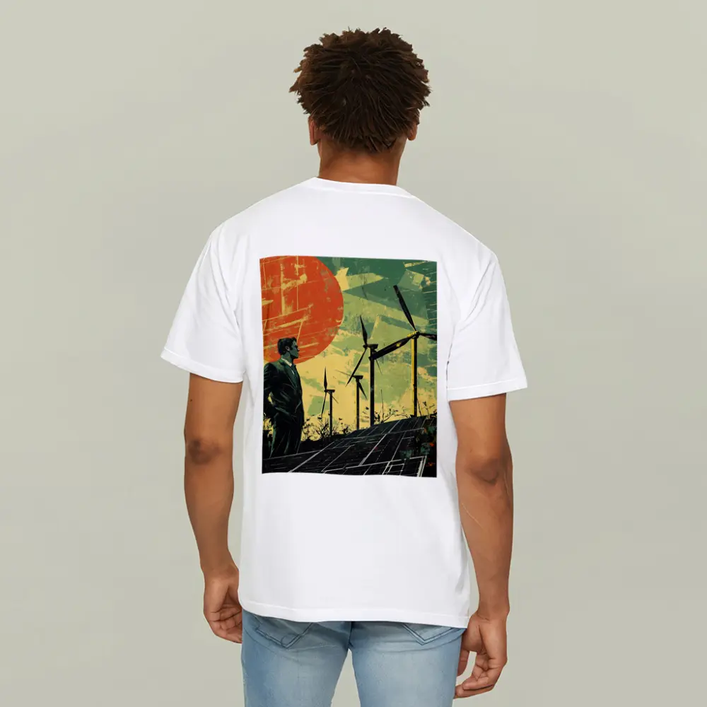 Man Surveying Wind Turbines Solar Panels Retro – T-Shirts
