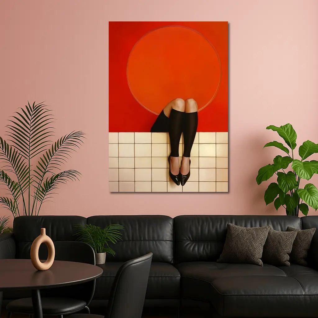Woman Legs Red Wall Circle Geometric – Wall Art