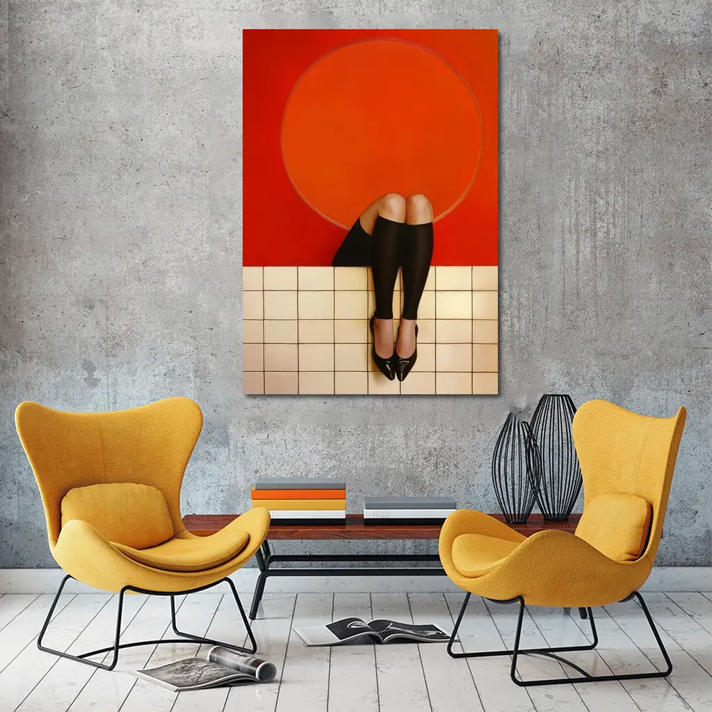 Woman Legs Red Wall Circle Geometric – Wall Art