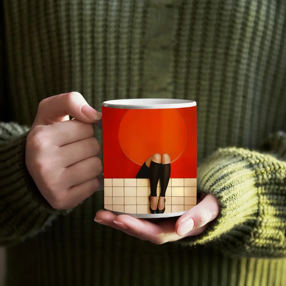 Woman Legs Red Wall Circle Geometric – Mugs