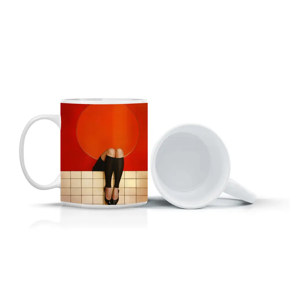 Woman Legs Red Wall Circle Geometric – Mugs