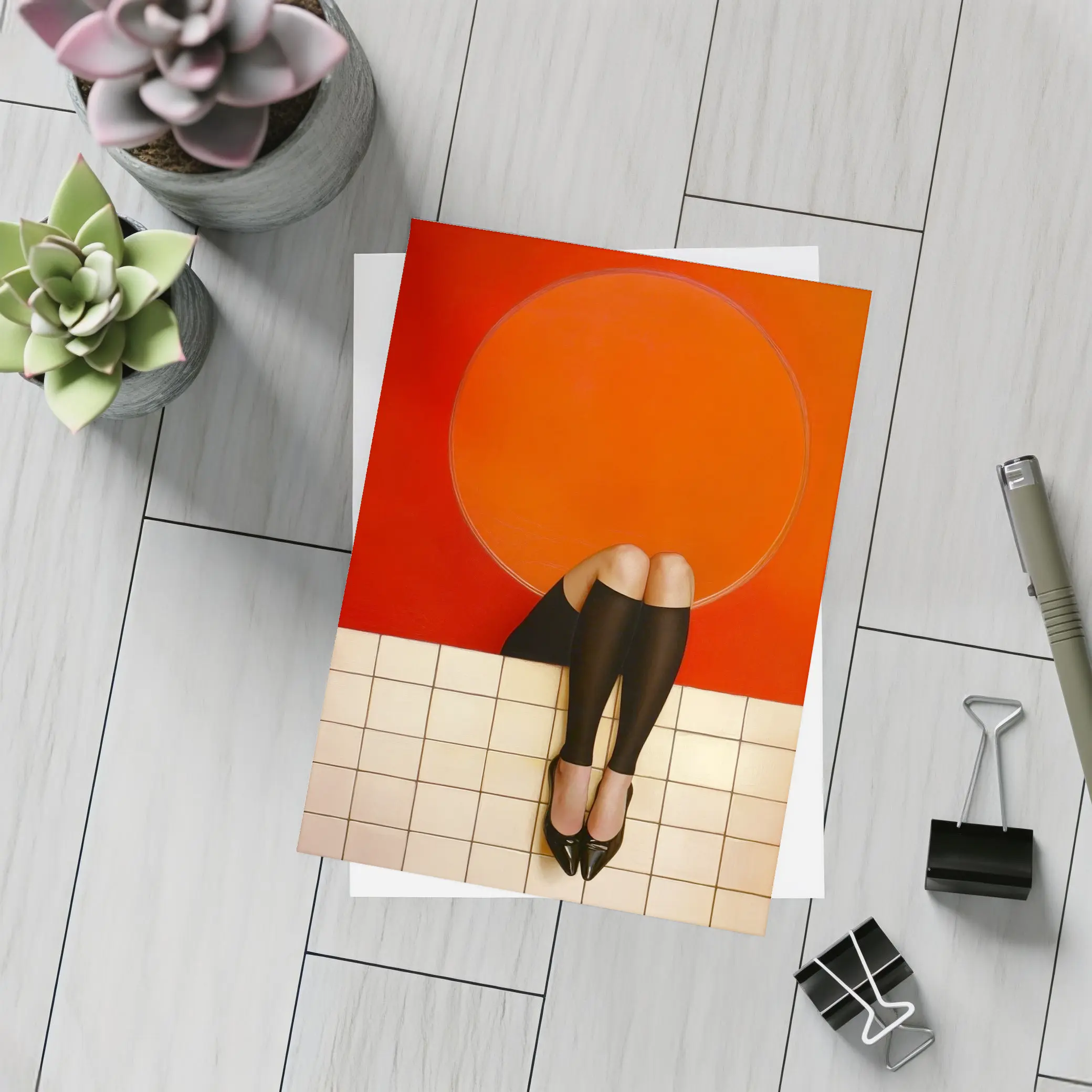 Woman Legs Red Wall Circle Geometric – Postcards