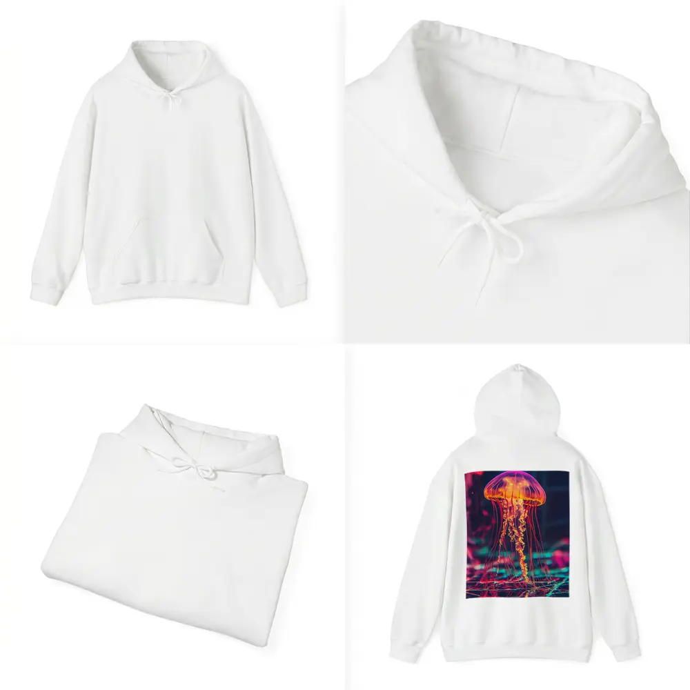Neon Jellyfish Glowing Dark Cyberpunk Ocean – Hoodies