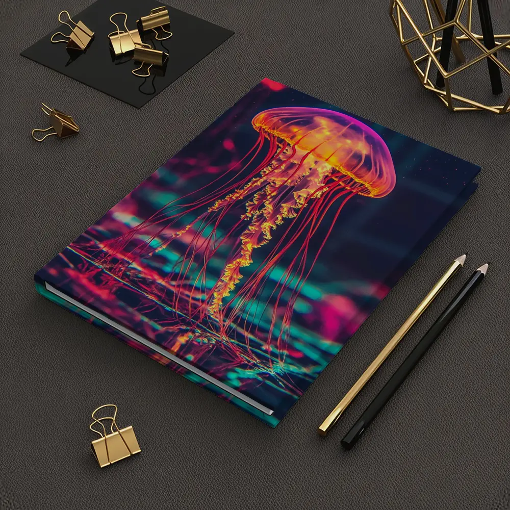 Neon Jellyfish Glowing Dark Cyberpunk Ocean – Notebooks