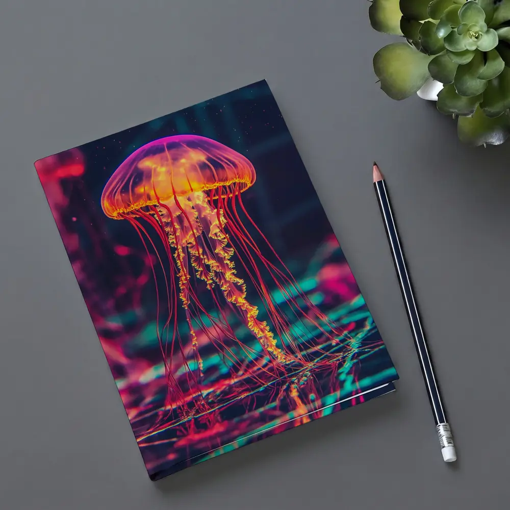 Neon Jellyfish Glowing Dark Cyberpunk Ocean – Notebooks
