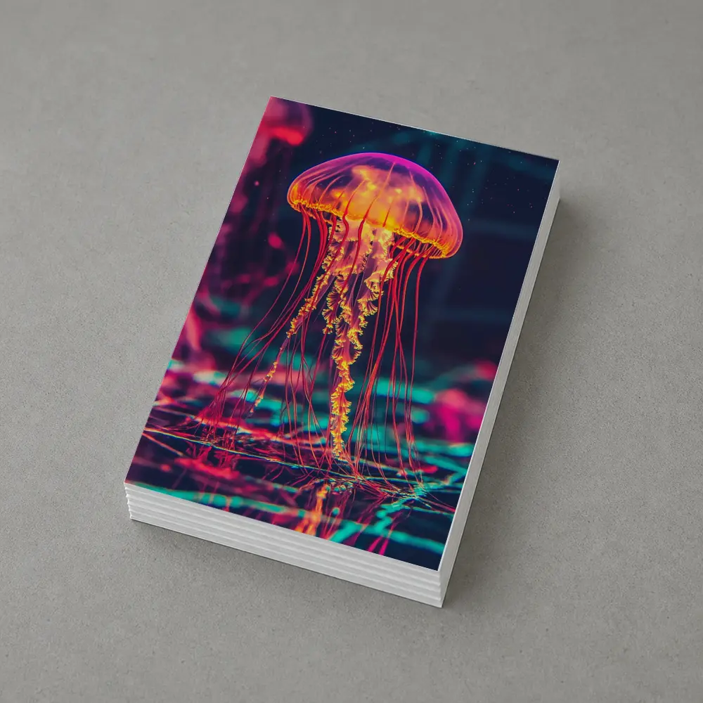 Neon Jellyfish Glowing Dark Cyberpunk Ocean – Postcards