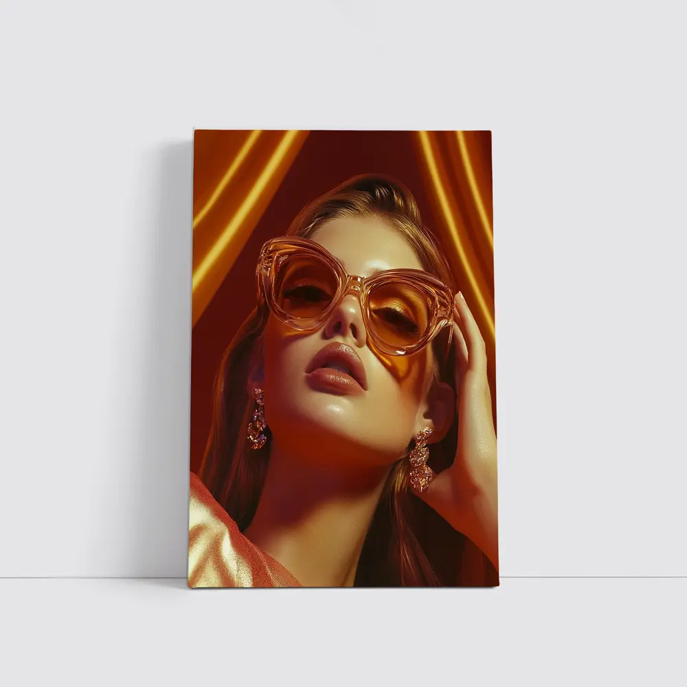 Woman Orange Cat Eye Sunglasses Gold Backdrop – Wall Art