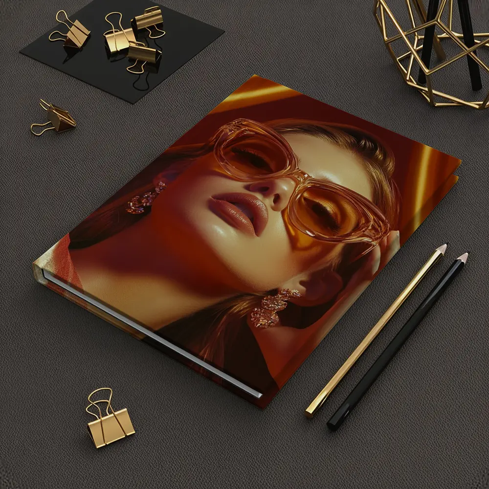 Woman Orange Cat Eye Sunglasses Gold Backdrop – Notebooks