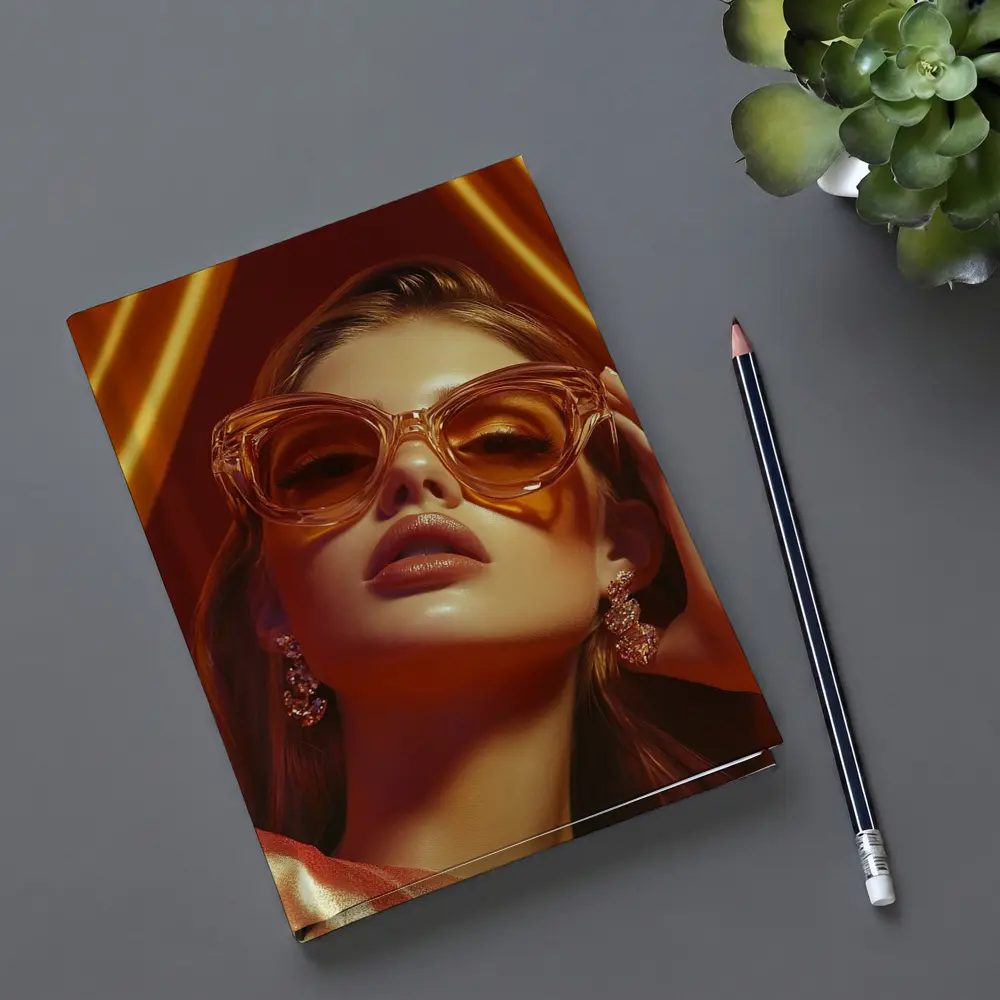 Woman Orange Cat Eye Sunglasses Gold Backdrop – Notebooks