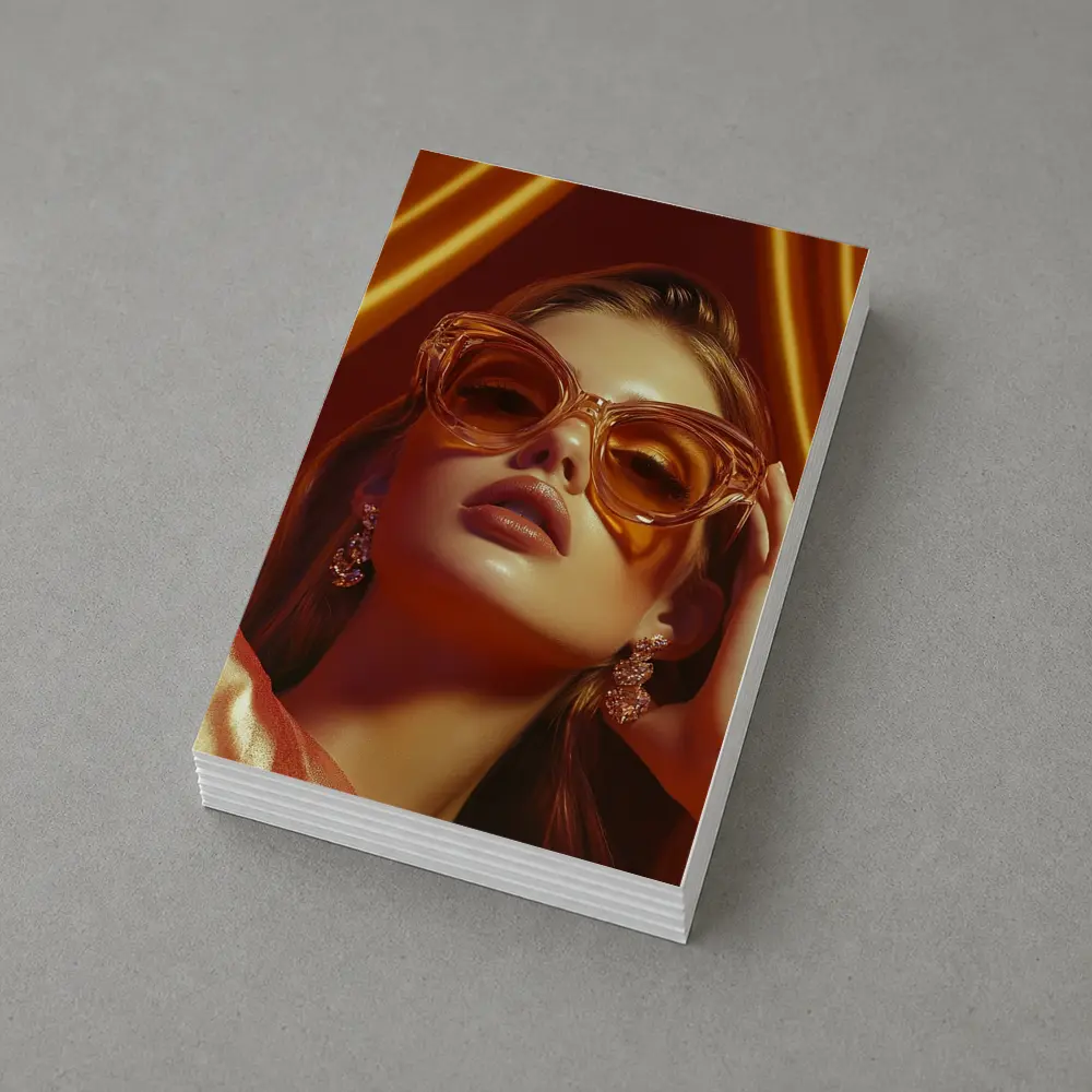 Woman Orange Cat Eye Sunglasses Gold Backdrop – Postcards