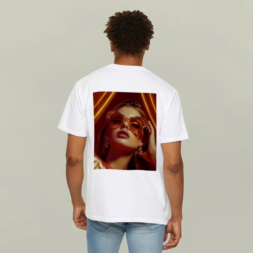 Woman Orange Cat Eye Sunglasses Gold Backdrop – T-Shirts