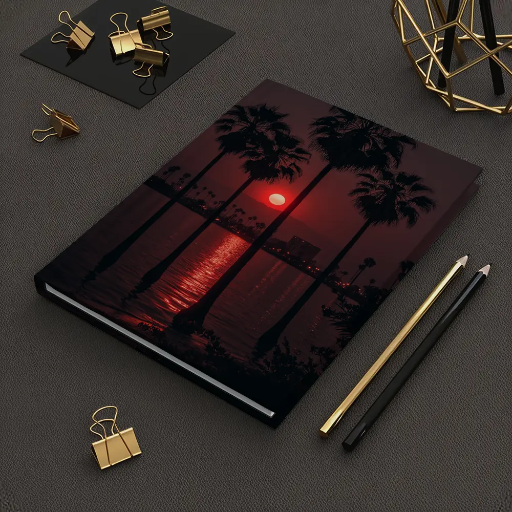 Red Sunset Palm Trees Coastal City View – Notebooks