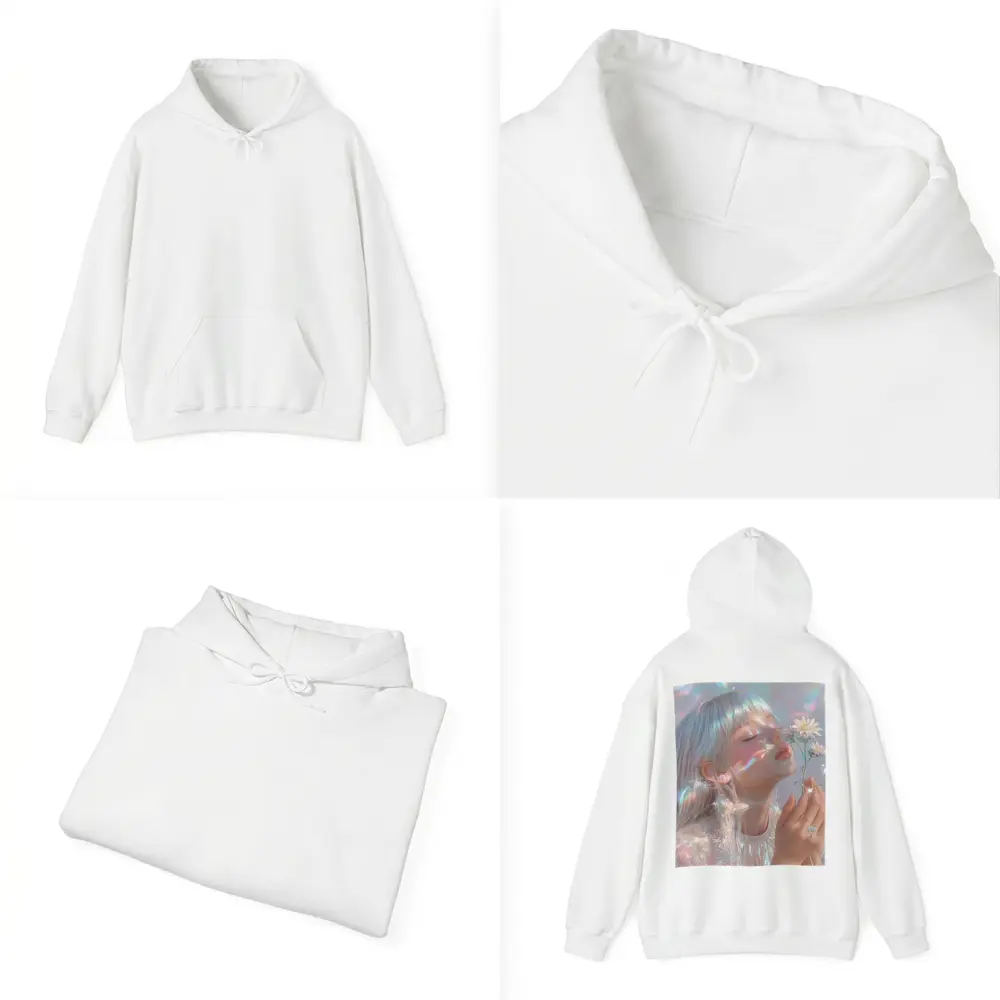 Dreamy Girl Holding Daisies Iridescent Art – Hoodies
