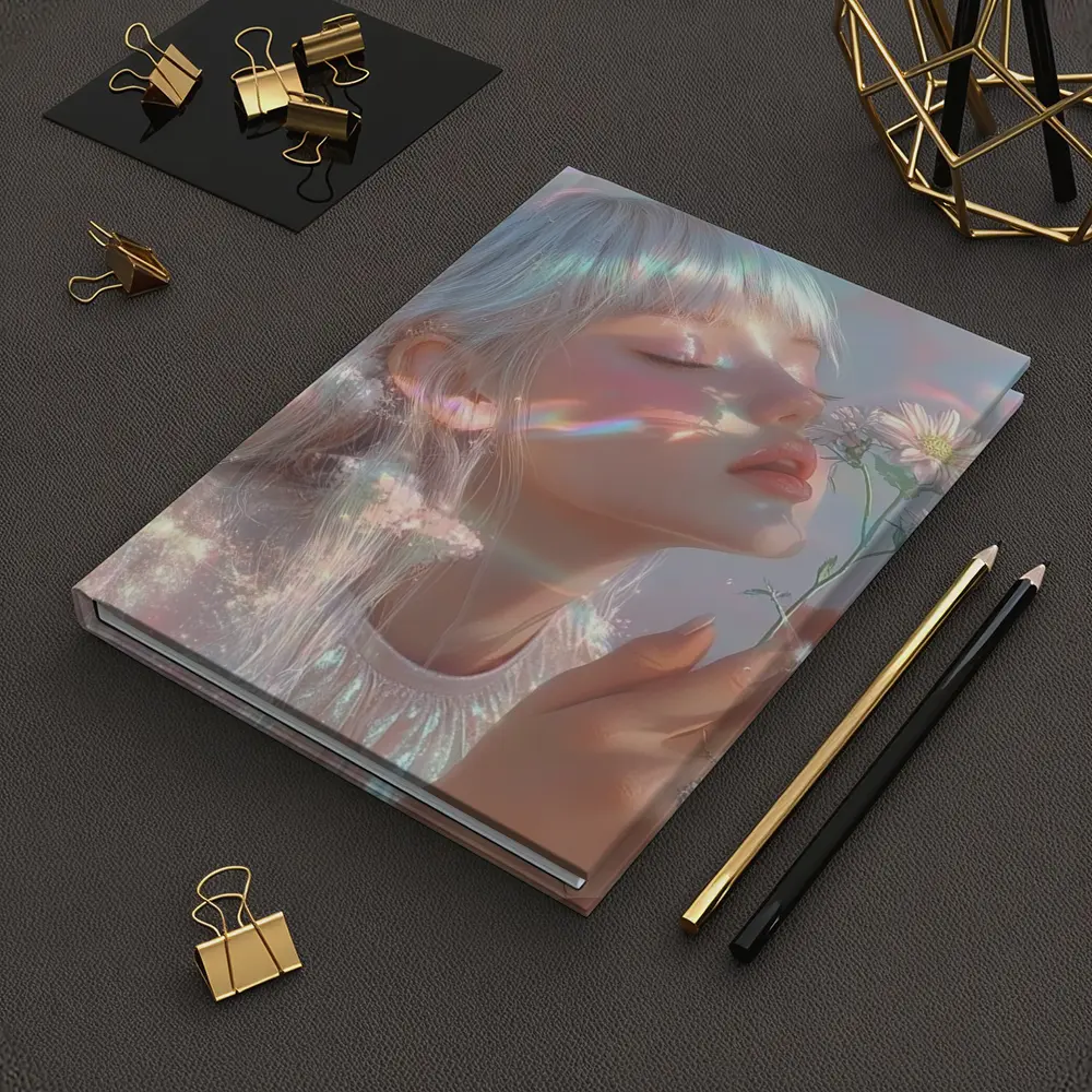 Dreamy Girl Holding Daisies Iridescent Art – Notebooks