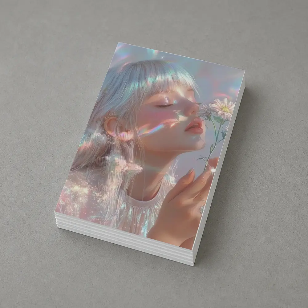 Dreamy Girl Holding Daisies Iridescent Art – Postcards