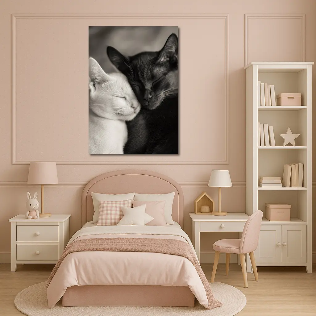 Black And White Cats Cuddling Together – Wall Art