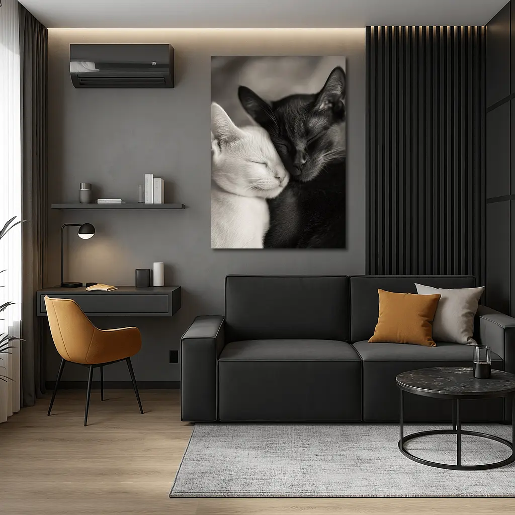 Black And White Cats Cuddling Together – Wall Art