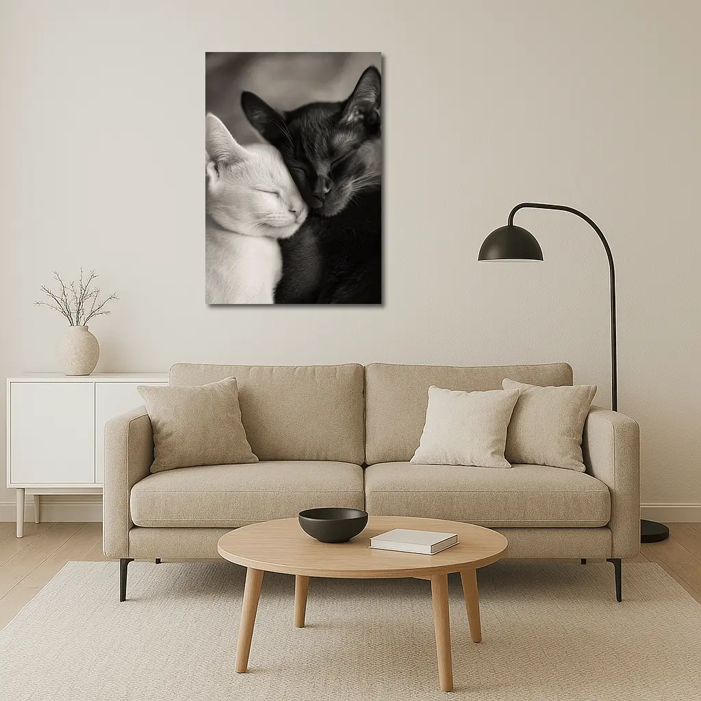 Black And White Cats Cuddling Together – Wall Art