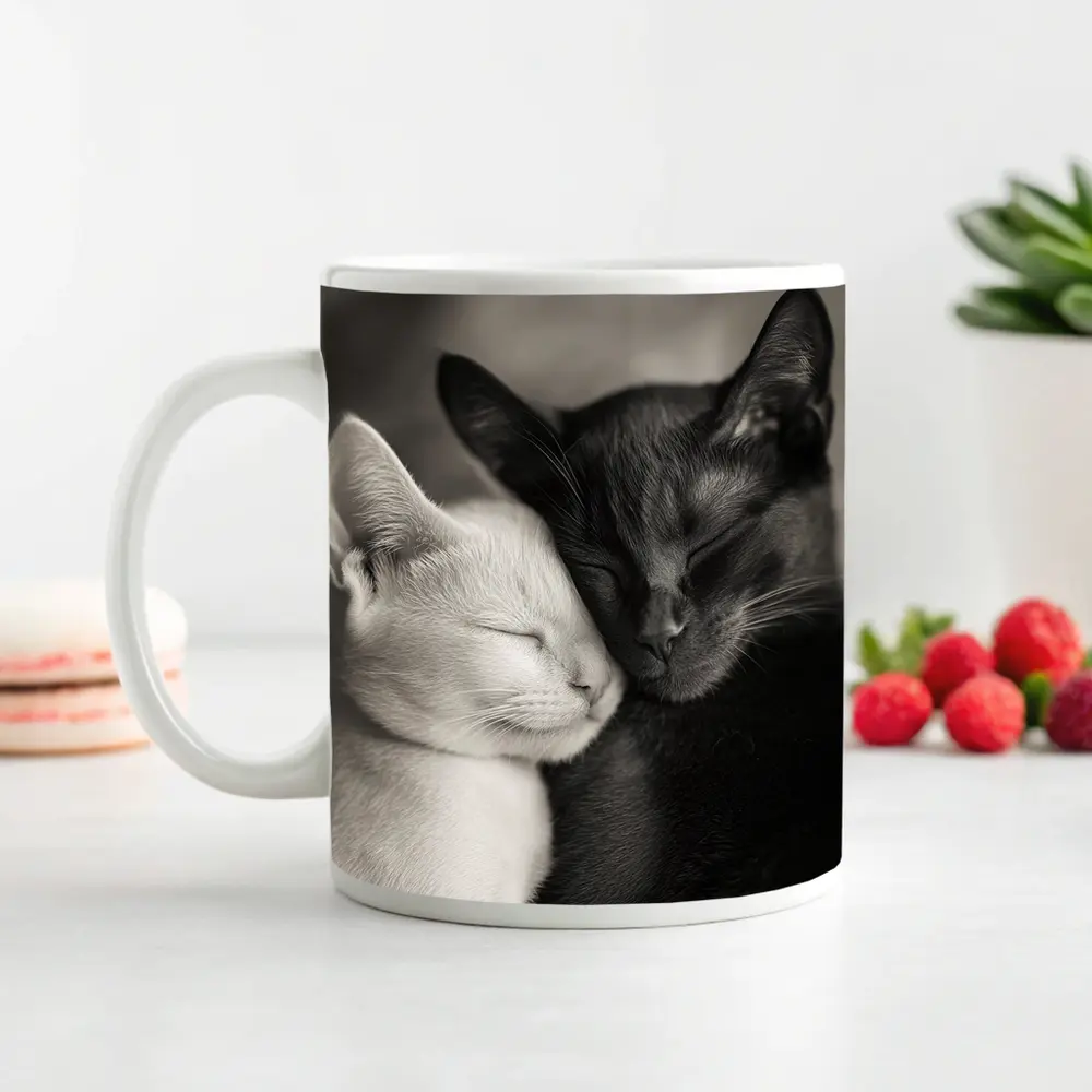 Black And White Cats Cuddling Together – Mugs