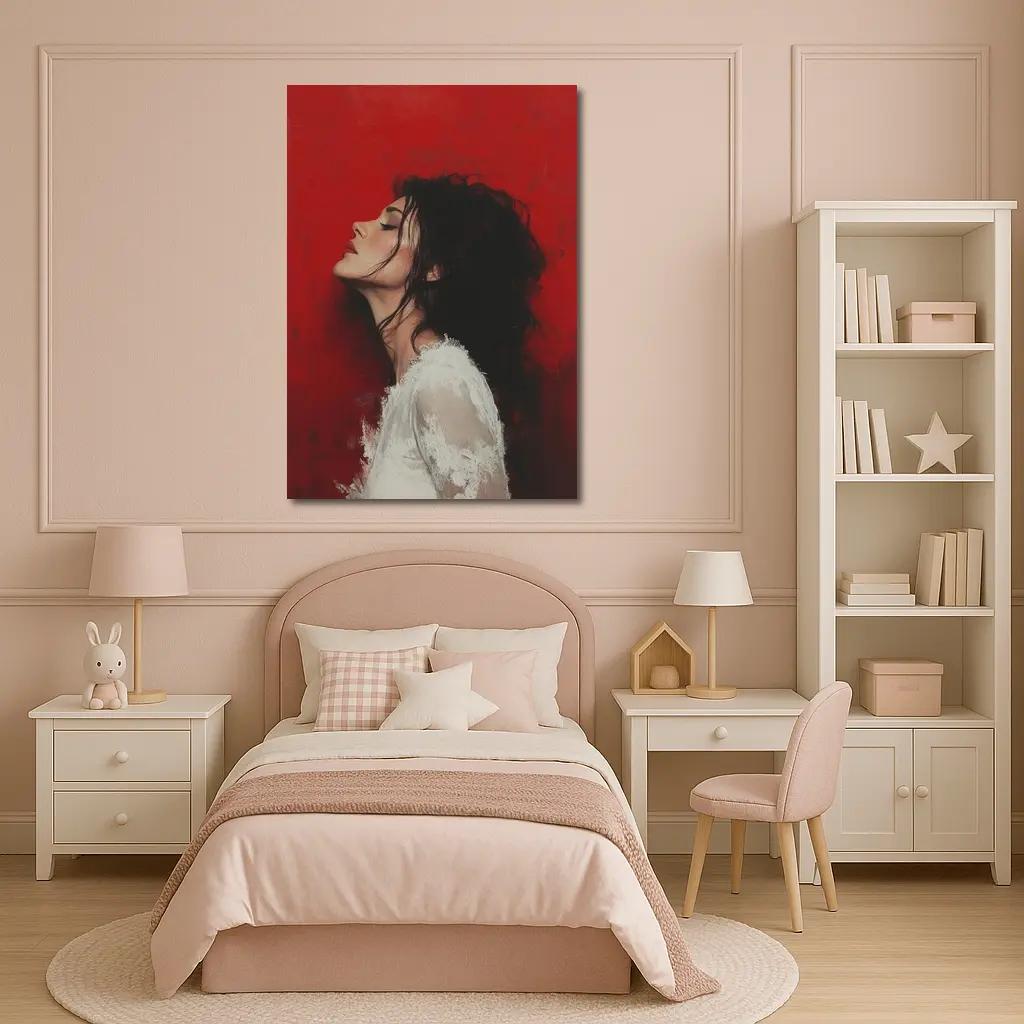 Woman Profile Portrait Red Abstract Background – Wall Art