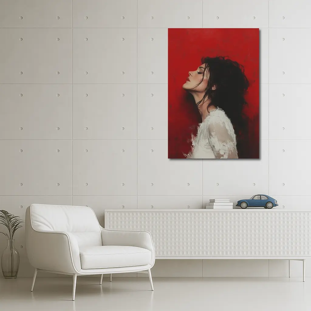 Woman Profile Portrait Red Abstract Background – Wall Art