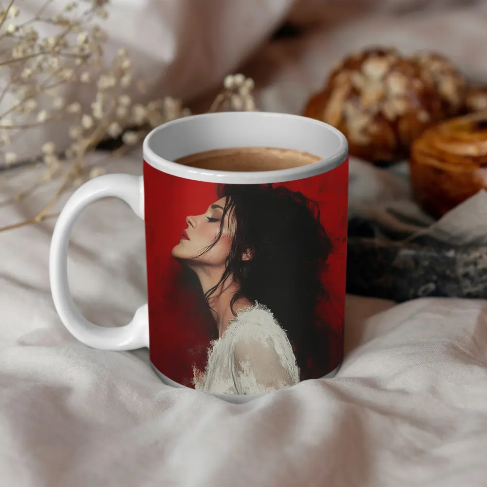 Woman Profile Portrait Red Abstract Background – Mugs
