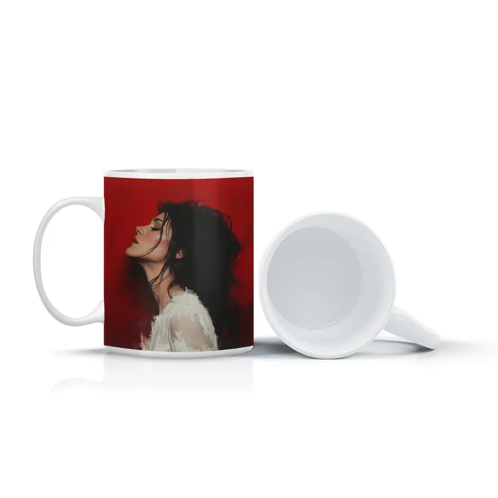 Woman Profile Portrait Red Abstract Background – Mugs