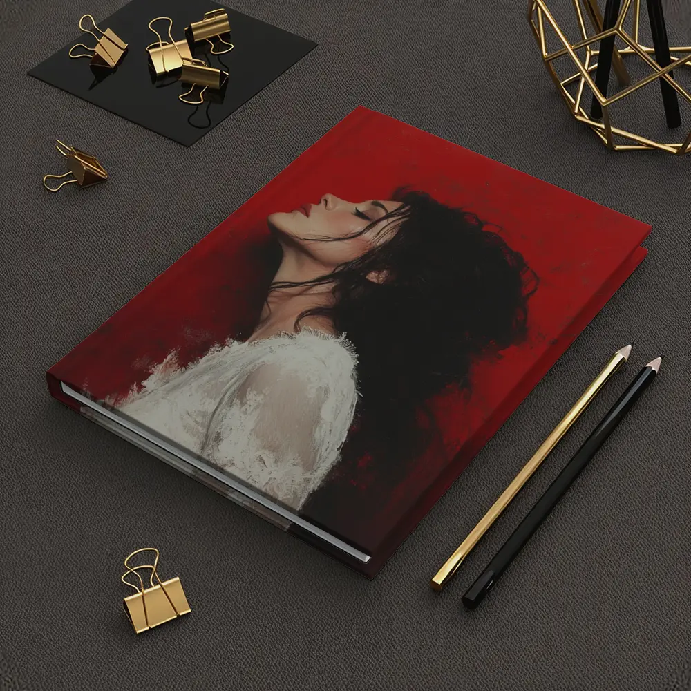 Woman Profile Portrait Red Abstract Background – Notebooks